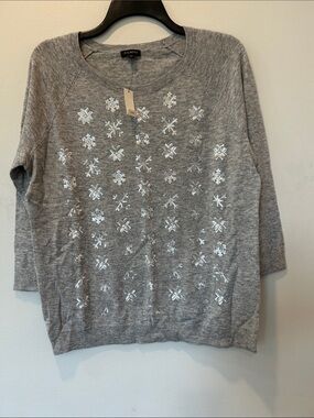 Talbots Gray Sequin Snowflake Crewneck Sweater